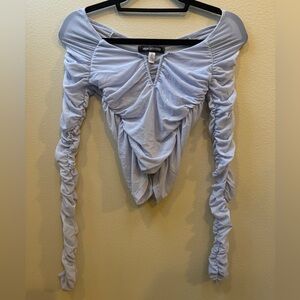 Urban Outfitters Long Sleeve Blue Mesh Ruched Top size Small